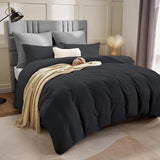 Beddengoed 240 x 260 cm, 3-delig zwart - dekbedovertrek 240 x 260 cm met kussenslopen 40 x 75 cm, beddengoedsets 260 x 240 cm, van microvezel met ritssluiting, zacht en strijkvrij