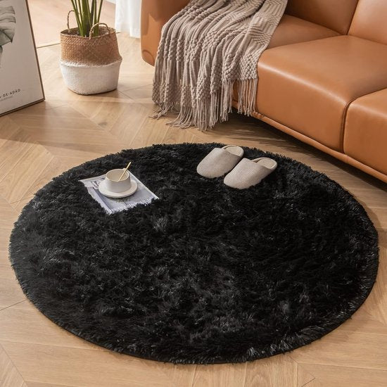 Ronde tapijten, rond, 120 cm, zacht, groot, antislip, wasbaar tapijt, woonkamer, hoogpolig tapijt, shaggy modern hoogpolig tapijt, slaapkamer gezellig bedtapijt, thuis, zwart, wasbaar