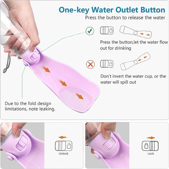 Multifunctionele hondenwaterfles met vuilniszakcontainer en verborgen schop Waterfles Hond Kat Reizen Draagbaar (roze)