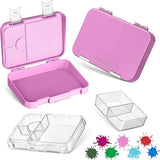 Bento Box lunchbox voor kinderen, met 4 + 2 vakken, extreem robuust, lunchbox, ideaal voor kinderopvang en school (roze-wit)