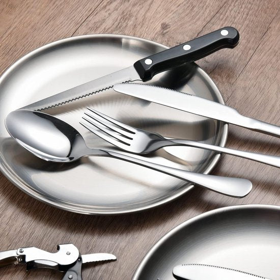 Campingbestekset Barbecuebestek Reisbestek met lepel, mes, vorken, wijnopener en bord voor 1-2 personen - Perfect voor buiten wandelen Campingbarbecuefeest