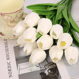 12 stuks kunstbloemen, kunsttulpen met realistische touch, nepbloemen, witte tulpen voor bruiloftskamer, feest, bruiloftsdecoratie, boho-decoratie