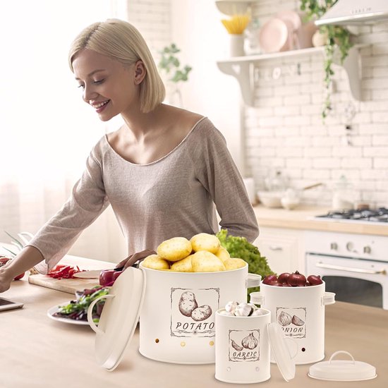 3 stuks aardappelopbergdoos, veelzijdige aardappelpannenset met ventilatiesysteem houdt groenten langer vers, ideaal voor het bewaren van uien en het bewaren van aardappelen