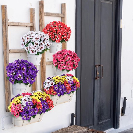 10 bundels kunstbloemen zoals echte balkon kunstbloemen buiten UV-bestendig weerbestendige kunstmatige balkonplanten balkonbloemen voor thuis vensterbank bruiloft decor (rood)