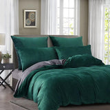 Winterbeddengoed, 135 x 200 cm, groen-grijs, warm pluche beddengoedset, 2-delig, 1 dekbedovertrek van 135 x 200 cm, met ritssluiting en kussensloop van 80 x 80 cm