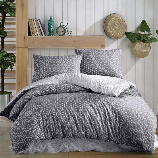 Puzzle beddengoed 135 x 200 cm, 4-delig, grijs - ademend, renforcé beddengoedset met 2 x dekbedovertrek 135 x 200 cm + 2 x kussensloop 80 x 80 cm, beddengoed, grijs