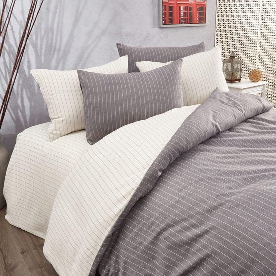 Beddengoedsets - Onderhoudsvriendelijk gewassen katoen - Ademend Duurzaam Zacht dekbedovertrek met ritssluiting - Beddengoedsets met kussenslopen - 155x220 / 80x80 - (grijs en wit)