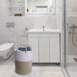 Wasmand met handvat, 58 liter, speelgoedopslag, opbergdoos gevlochten, grote wasmand voor de kinderkamer (bruin, D 38 x H 50 cm)