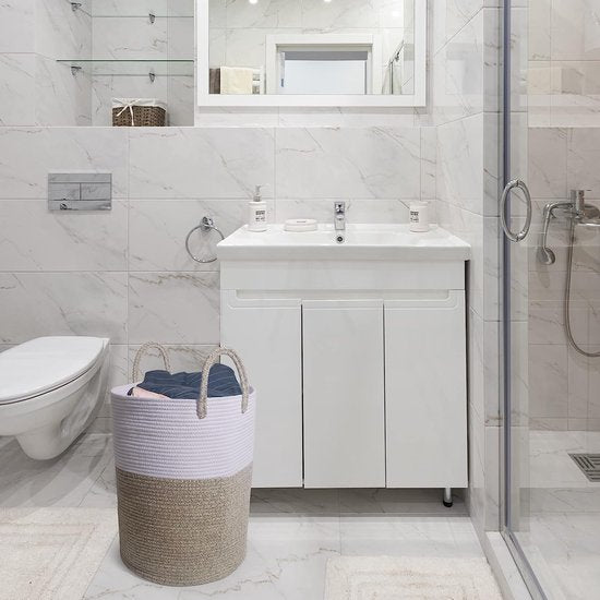 Wasmand met handvat, 58 liter, speelgoedopslag, opbergdoos gevlochten, grote wasmand voor de kinderkamer (bruin, D 38 x H 50 cm)