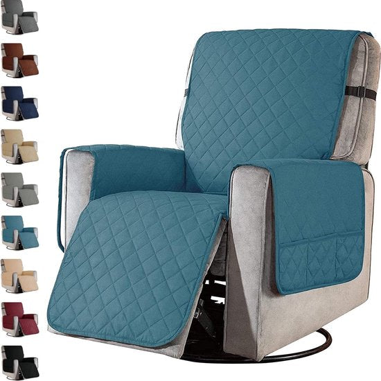 Armchair Protector, Armchair Protector with Pockets, TV Chair Protector, Relaxing Chair Protector with Adjustable Straps, 1 Seater Chair Cushion, Machine Washable, Blue Green, Small