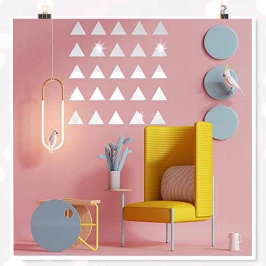 elfklevende tegelspiegel, driehoekige spiegeltegels, wanddecoratie, flexibele spiegel, acryl, doe-het-zelf, voor school, keuken, badkamer, woonkamer, kantoor, decoratie, 8,5 x 8,5 cm, 20 stuks, zilver