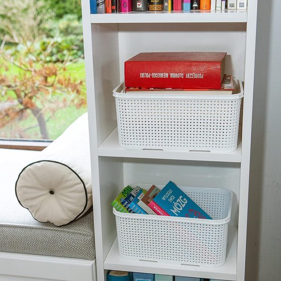 Opbergmand in Rotan Design 3 Stuks - Maat S (28,5 x 19,5 x 12,9 cm) - Mand 7 Liter - BPA-Vrije Organizer Bakjes - Organizers - Ook als Opbergmand Kinderkamer Speelgoed - Mandje - Mandjes Opbergen - Wit