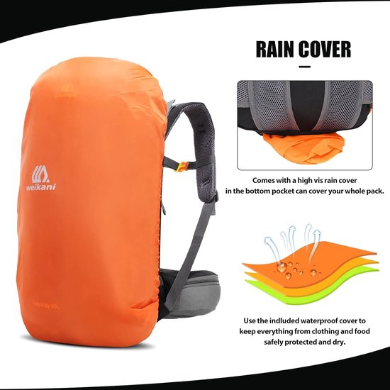 Backpack Rugzak Trekkingrugzak 60L Heren Dames Wandelrugzak Waterdicht met regenhoes voor bergbeklimmen, klimmen, trekking, sport, reizen, kamperen