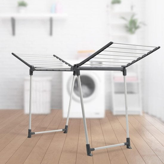 Droogrek, grote wasdroger - vleugelwasdroger voor lange was, droger met inklapbare vleugels, gepoedercoat staande droger - 2 vleugels