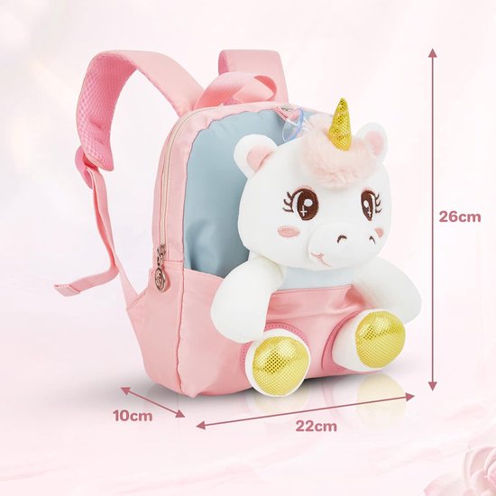 Kleine kinderrugzak, afneembare pluche pop, kinderrugzak, eenhoornrugzak, kindertas voor 2-5 jaar, kleuterjongens en -meisjes