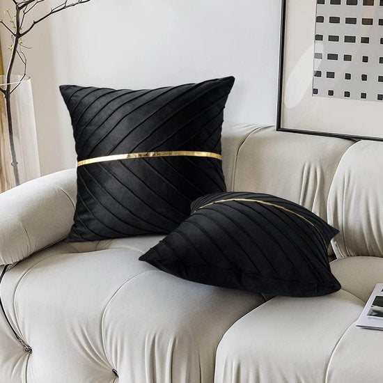 Kussenhoes zwart 45 x 45 cm decoratief kussen sofakussen zacht bankkussen kussenhoes sierkussenhoes verborgen ritssluiting voor woonkamer slaapkamer set van 2