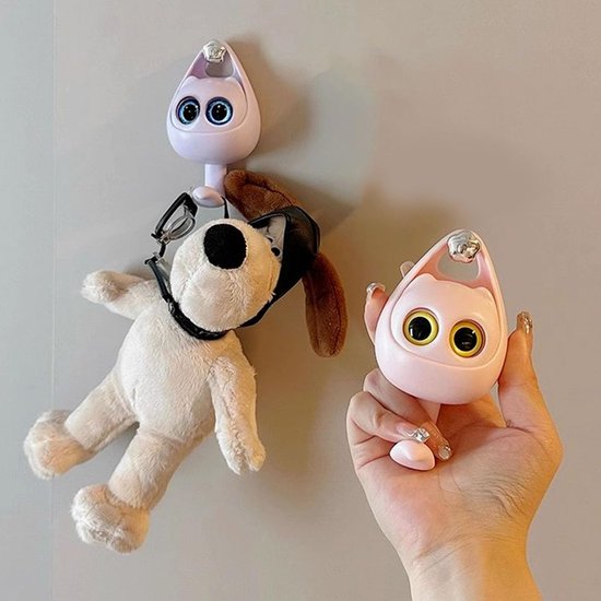 3 stuks oogknipperende kattenhaken, kattenhaken, dierenhaken, zelfklevende sleutelhaken, garderobehaken voor kinderen, mantel, sjaal, muts, handdoek, sleutel (roze, paars, groen)