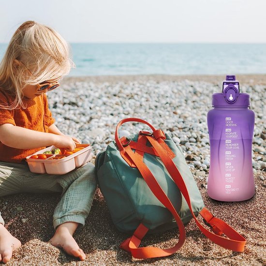 2 liter drinkfles met rietje en motiverende tijdmarkering, 2 liter sportwaterfles voor hardlopen, yoga, kamperen