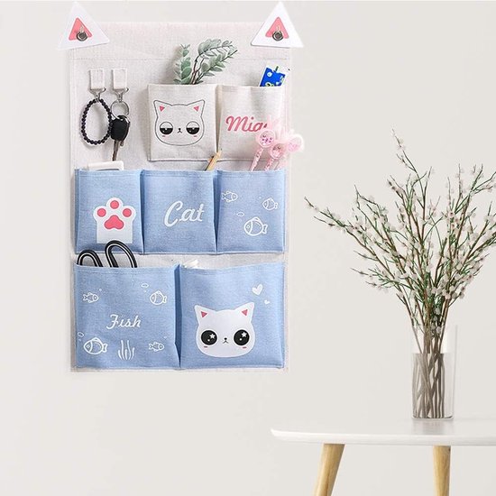 2 stuks opbergtassen voor aan de muur, hangende organizer, opvouwbaar, 7 vakken en 3 vakken, met kleefhaken, voor sleutels, speelgoed, afstandsbedieningen, boeken, cosmetica