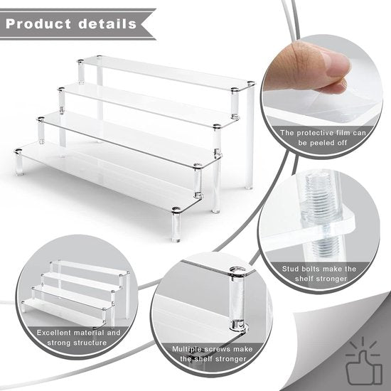 4-traps acryl riser display rek, standaard, transparante acrylstandaard, nagellak-organizer voor nagellak, specerijen, cosmetica, kunsthandwerk, sieradenstandaard