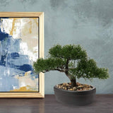 Kunstbonsai Kunstmatige Plant Kunstboom Bonsai Ceder Pine Podocarpus Plastic Plant Kunstplant met keramische bloempot in zwart voor Badkamer Decoratie Desktop Kantoor Vensterbank