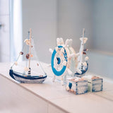 Maritieme badkamer decoratie set van 3 - stuurwiel, zeilschip en schatkist van hout - liefdevol vormgegeven badkameraccessoires met details (design 2-3)