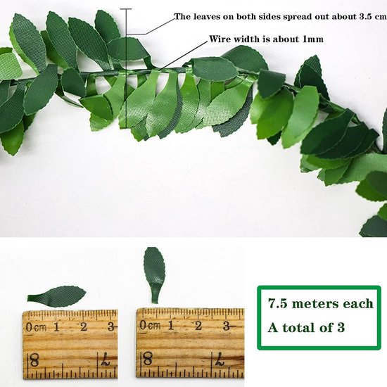 Buxusslinger, 22,5 meter, kunstbuxusslinger, bladeren, klimop, bladeren, groene bladeren, nep wijnstok