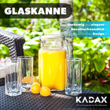 KADAX Kan, glazen kan, glazen pot van robuust glas, waterkan met uitloop en handige greep, glazen karaf voor koude dranken, sap, melk, ijsthee, transparant (Nils, 1,7 l)