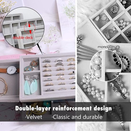 Sieradenlade Organizer Box, stapelbare set van 4 sieradenaccessoires opbergset, voor oorbellen, armbanden, armbanden, kettingen en ringen, opbergdoos voor sieraden, oorbelhouder (melkwit)