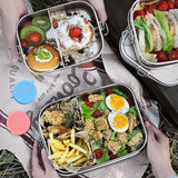 1-delige zilveren lunchbox met verdelers, 850 ml lunchbox, roestvrij staal en 2 stuks, 50 ml saladedressingcontainer, snackbox, roestvrijstalen sluiting voor picknicks, kamperen, scholen