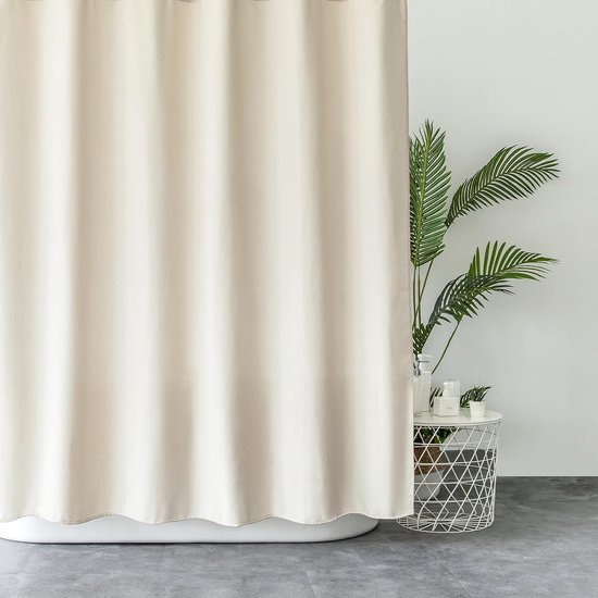 Waterproof Shower Curtain, 182 x 92 cm, Linen Bath Curtain with Impermeable Coating, Anti-Mould Fabric, Textile Shower Curtain with 12 Shower Curtain Rings, Washable, Beige