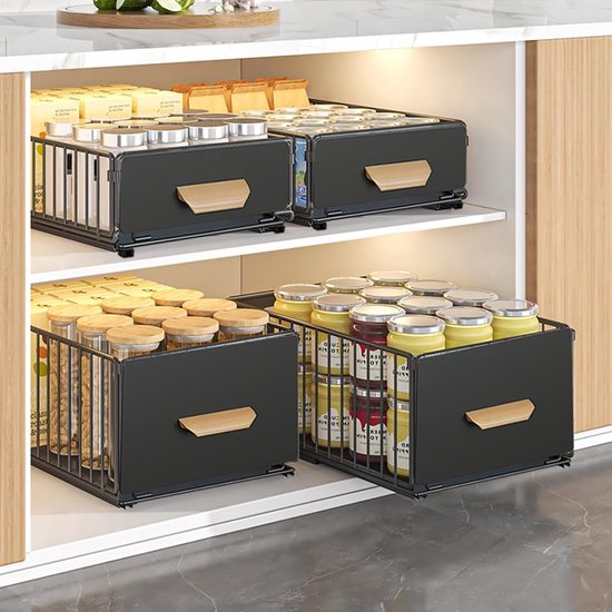 1 stuk telescopische lade, uittrekbare kastorganizer, uittrekbare keukenlade voor keukenkasten, uittrekbare lade (24 cm B x 40 cm D x 18 cm H), boren en spijkeren niet nodig