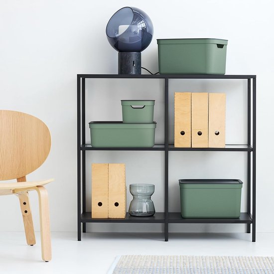 Set van 3 opbergdozen 5 l met deksel, kunststof (PP gerecycled), groen/antraciet, 3 x 5 l (26,5 x 18,5 x 13,2 cm)