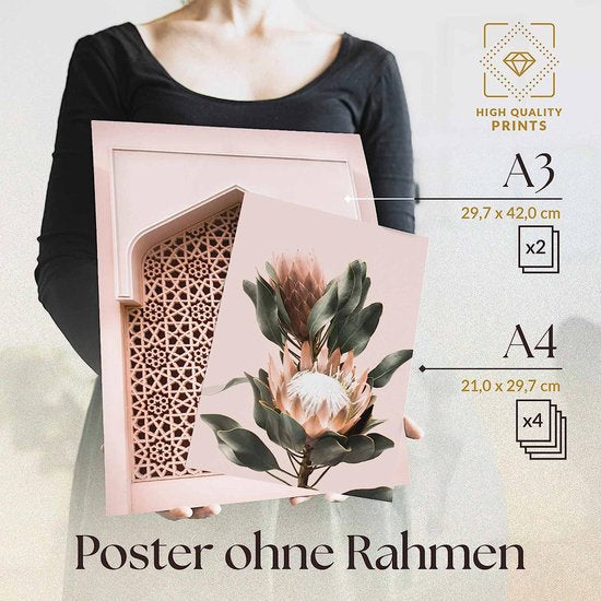 Premium posterset zonder fotolijst | 2 x DIN A3 & 4 x DIN A4 - ca. 30x42 & 21x30 | stijlvolle postercollages met bijpassende afbeeldingen als wanddecoratie » Pastel Monstera Planten «