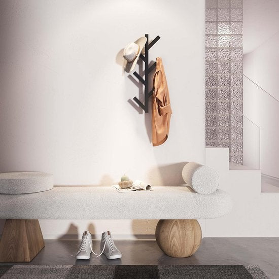 Metal Coat Hook Wall - 41 cm Vertical Coat Rack with 6 Hooks for Hanging Jackets, Coats, Hats, Scarves and Handbags (Black)