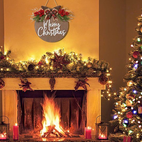 Kerstwelkomstbord huisdeur bruin hout welkomstkrans kerstdecoratie deurkrans voor huisdeur huis boerderij veranda binnen en buiten