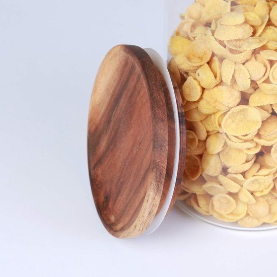 Glazen pot met houten deksel, luchtdichte voorraadpotten, hoogwaardige borosilicaatglas, voorraaddoos, bewaarpot voor spaghetti, muesli, meel, koffie, thee, 1150 ml