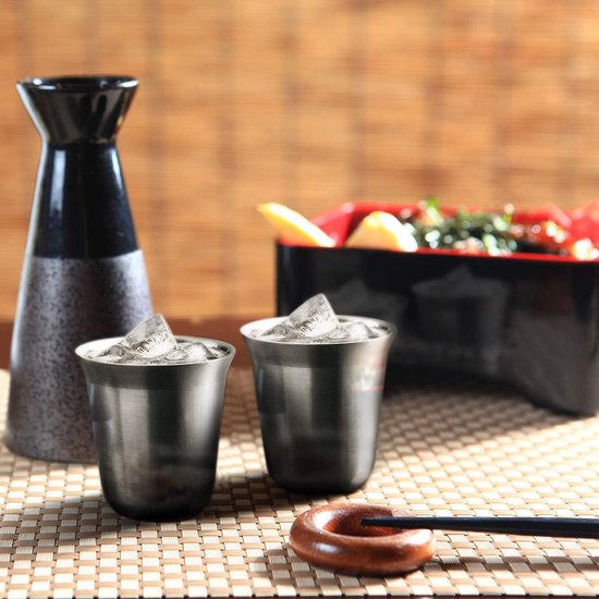 Espressokopjes, koffiefkopjes, dubbelzijdige koffiekopjes van roestvrij staal, geïsoleerde espressokopjes, vaatwasserbestendig, 2 stuks van 150 ml