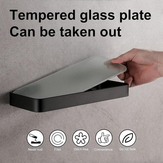 Douchemand zonder boren doucheplank zelfklevende douchebak met roestvrij organizer opslag geen schade gehard glas ruimte aluminium badkameraccessoires 25 cm zwart