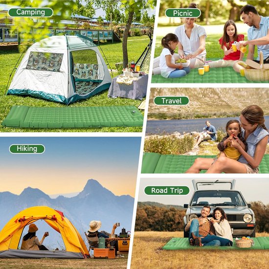 Isomat, zelfopblazend, ultralicht, voor outdoor, camping, luchtmatras, zelfopblazend, klein pakformaat, opblaasbare tentmatras, campingmat met hoofdkussen, slaapmat met voetpomp