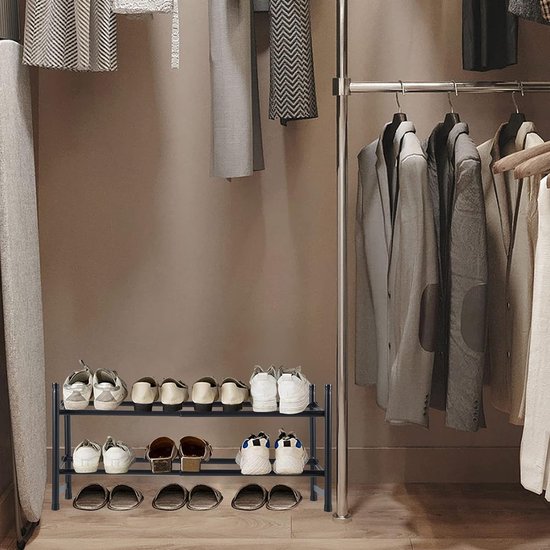 Schoenenrek van metaal, verstelbaar en uitbreidbaar schoenenstandaard, zwart, sterk en robuust, voor hal, woonkamer, slaapkamer, garage, kledingkast (1 pak met 2 treden)