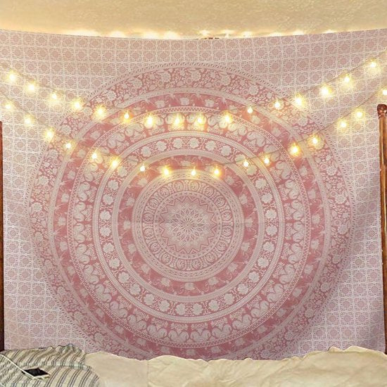 Mandala wandkleed roze wandtapijt Indiaas wandkleed tafelkleed Boheemse bloem hippie wanddoek voor kinderen 150 x 210 cm