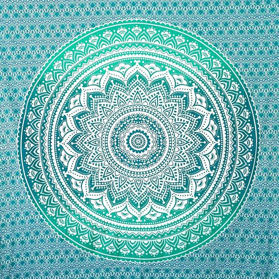 Mandala Tapestry – Natural – 100% Cotton Aesthetic Multipurpose – Wall Towel / Beach Towel XXL – Wall Decoration Living Room Decoration Bedroom – Turquoise, 210 x 230 cm