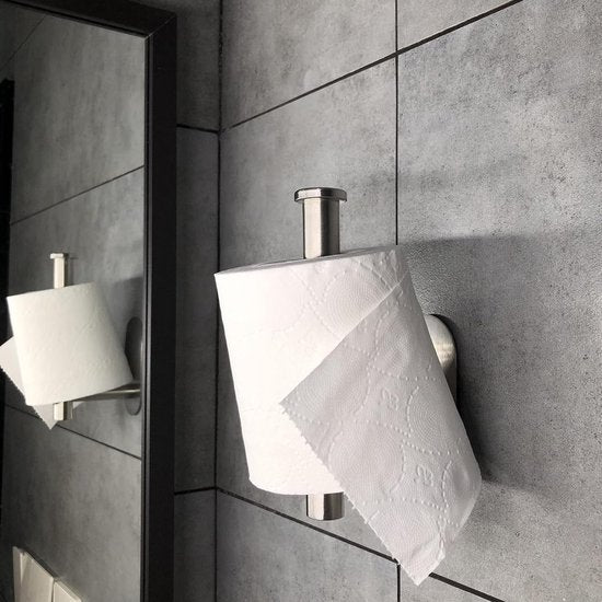 Toiletpapierhouder/toiletpapierhouder, handdoekhaken, 4 stuks, handdoekhouders, zonder boren, roestvrij, ideaal voor badkamer, toilet, keuken. (toiletpapierhouder + 4 x zelfklevende haken,