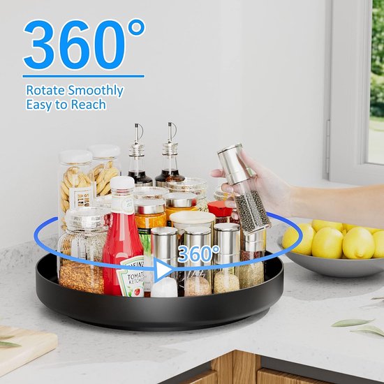 Draaitafel Organizer - 13" Roterend Metaal Kruidenrek Lazy Susan voor Kast Pantry Keuken Aanrecht Badkamer Koelkast Tafelopslag Zwart