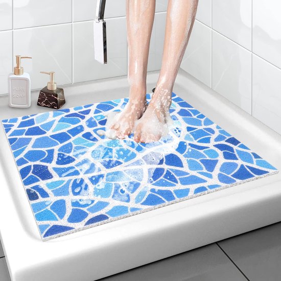 Douchemat, antislip, 60 x 60 cm, zacht, comfort, veiligheidsbadmat met afvoergaten, pvc-luchtfa, massage-douchematten voor natte ruimtes, sneldrogend