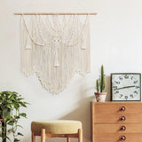 Macramé wandtapijt, boho-decoratie, groot handgeweven tapijt, slaapkamer, wanddecoratie, woonkamer, balkondecoratie, 90 x 90 cm (beige)