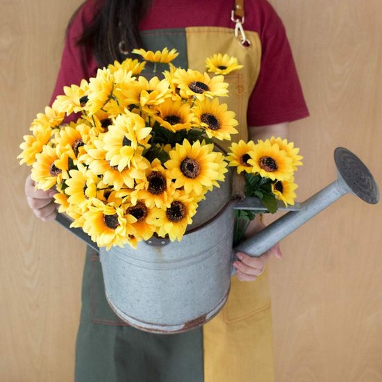 6 Boeketten Kunstmatige Zonnebloemen, 42 Hoofden Zijde Nep Zonnebloem Decoraties met Wenskaart & Papieren Zak, Zonnebloem Kunstbloemen Boeket voor Thuis Tafeldecoratie Cadeau Kantoor Bruiloft