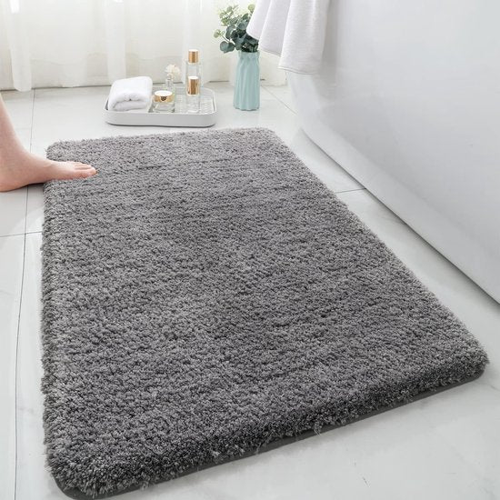 Badmat antislip, zacht en hoogpolig (30 mm) badmat voor badkuip, wasbaar, badkamertapijt voor woonkamer, slaapkamer, grijs, 60 x 90 cm