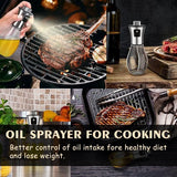 Oliesproeier voor spijsolie, spuitfles, olie, glas, roestvrij staal, oliespray voor het koken, olijfolie, oliedispenser, verstuiver, oliespray, levensmiddelecht, caloriearm, voor